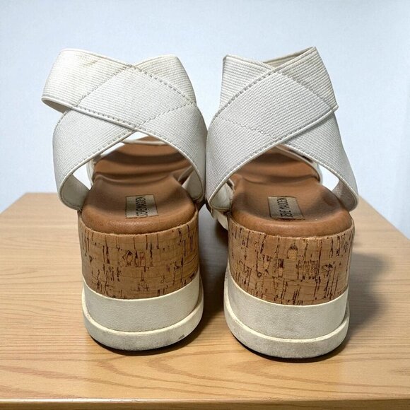 Steve Madden Womens White Platform Sandals 8.5M Cork Sole Elastic Straps Comfort - Picture 7 of 8